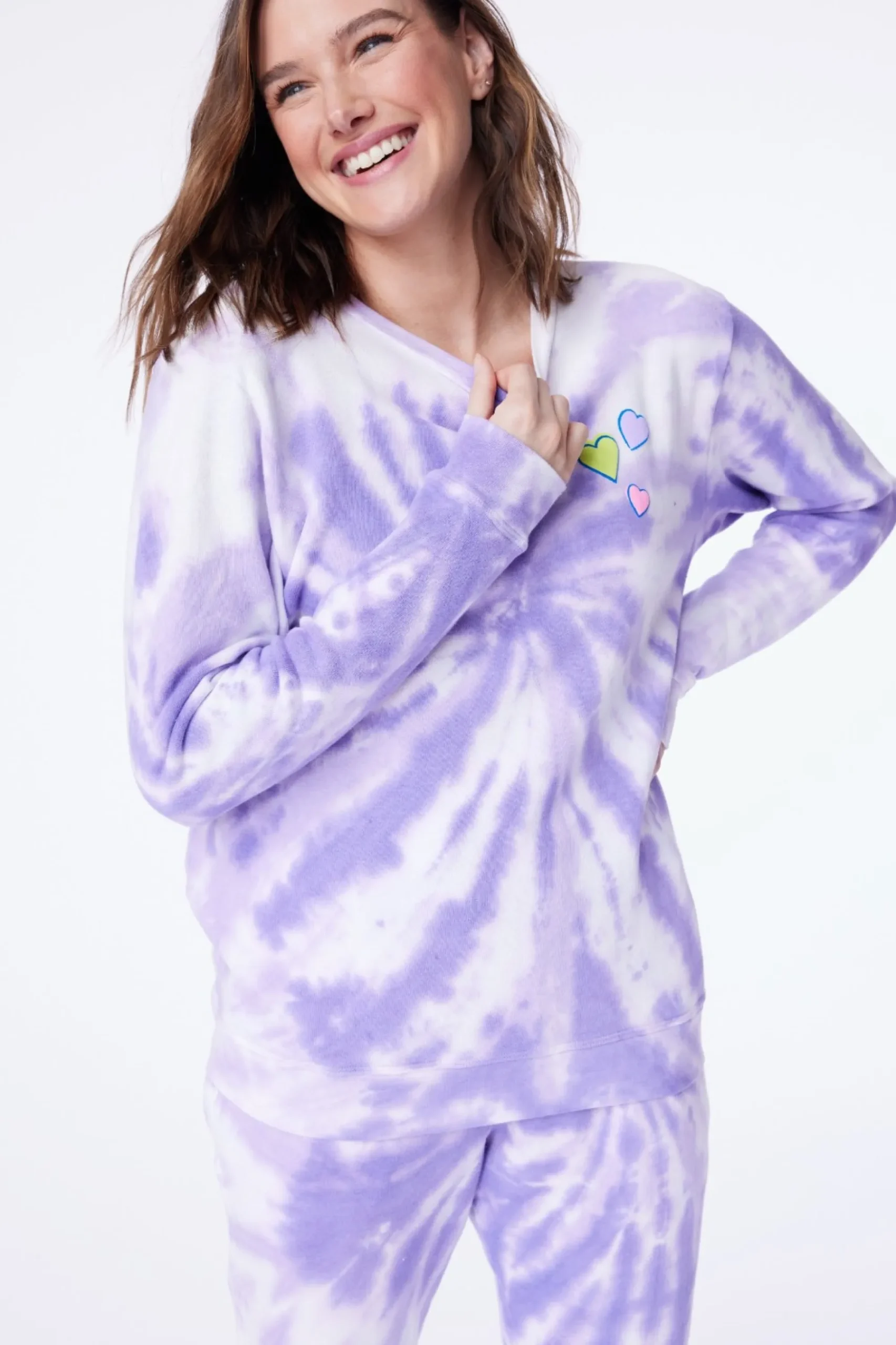 Women Roller Rabbit Tops | Heart Tie Dye Crewneck